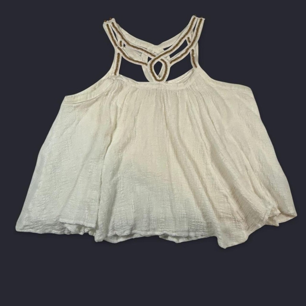 Alter'd State White linen blend blouse and Wood bead detail L
